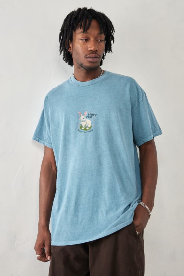 UO Teal I Don't Care Bunny T-Shirt | Urban Outfitters UK