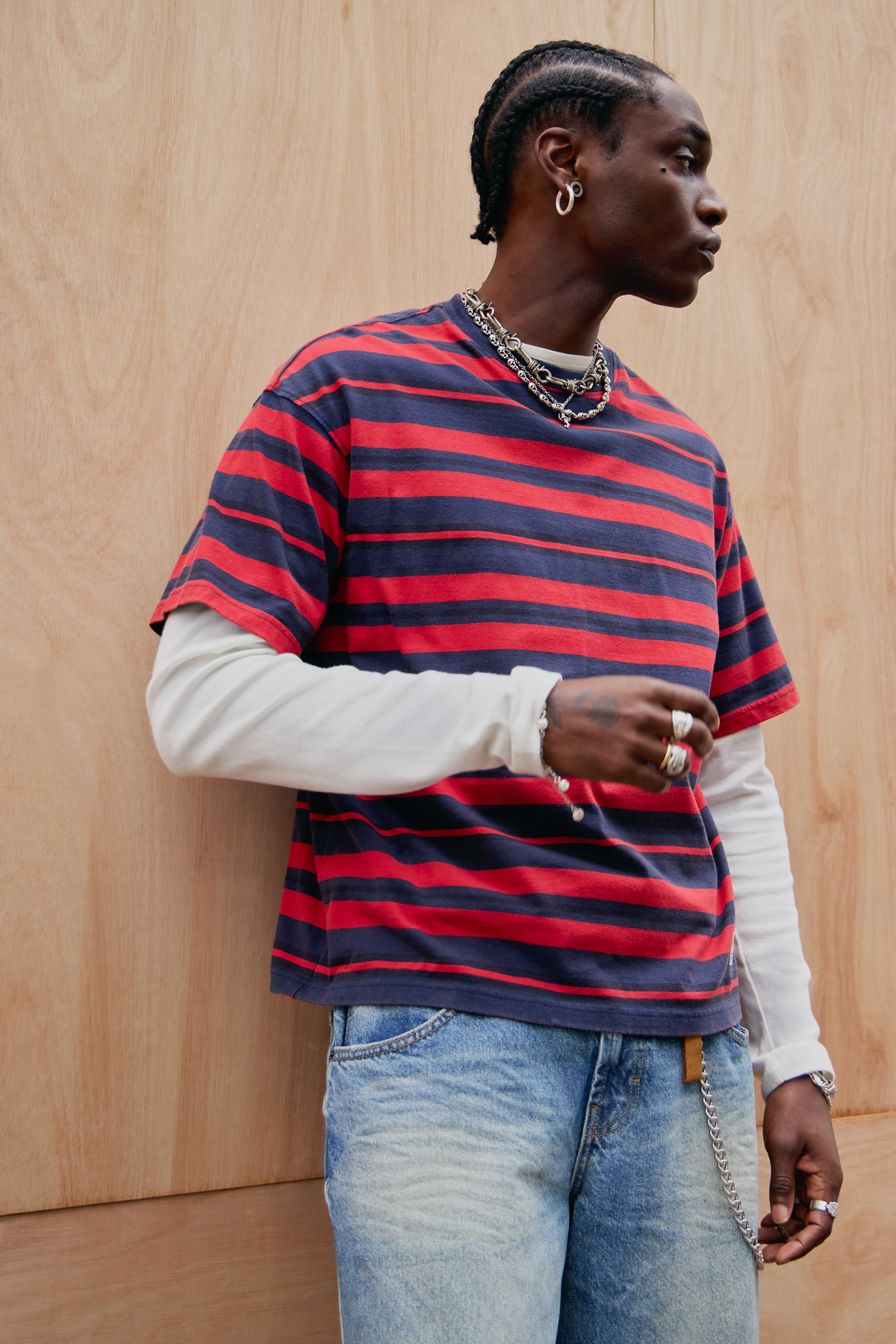BDG Red & Navy Block Stripe T-Shirt