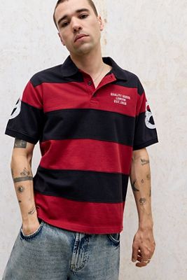 Camisa Polo de Rugby con Rayas Rojas y Azul Marino BDG