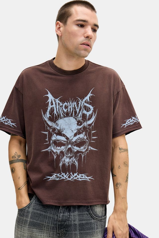 Archivis Braunes Totenkopf-Grafik T-Shirt #1