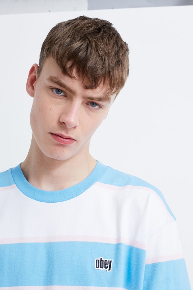 OBEY - T-shirt à rayures blanches et roses exclusivité UO  #3