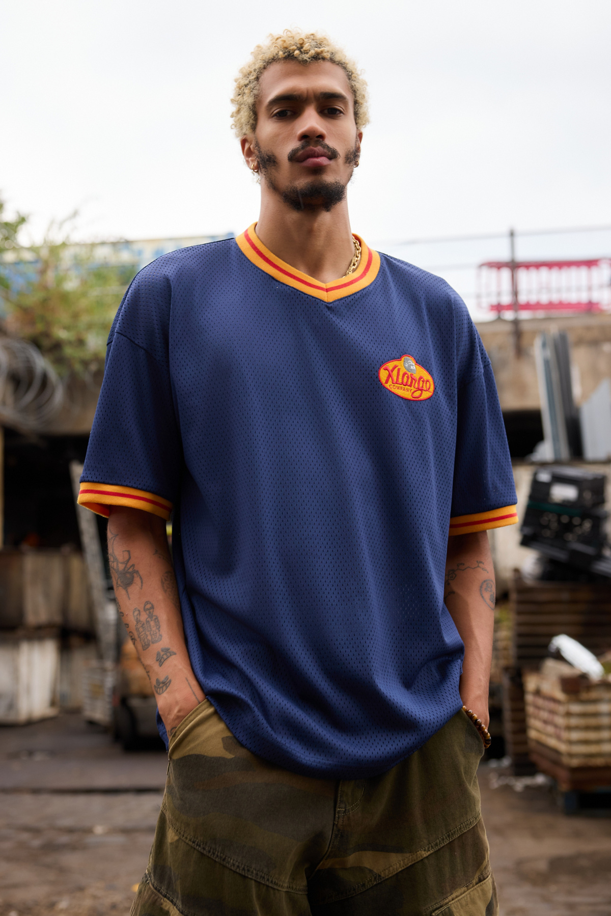 XLARGE Navy Mesh V-Neck T-Shirt