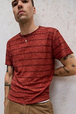 Archivis Burgunderrot Gestreiftes Kurzarm-T-Shirt