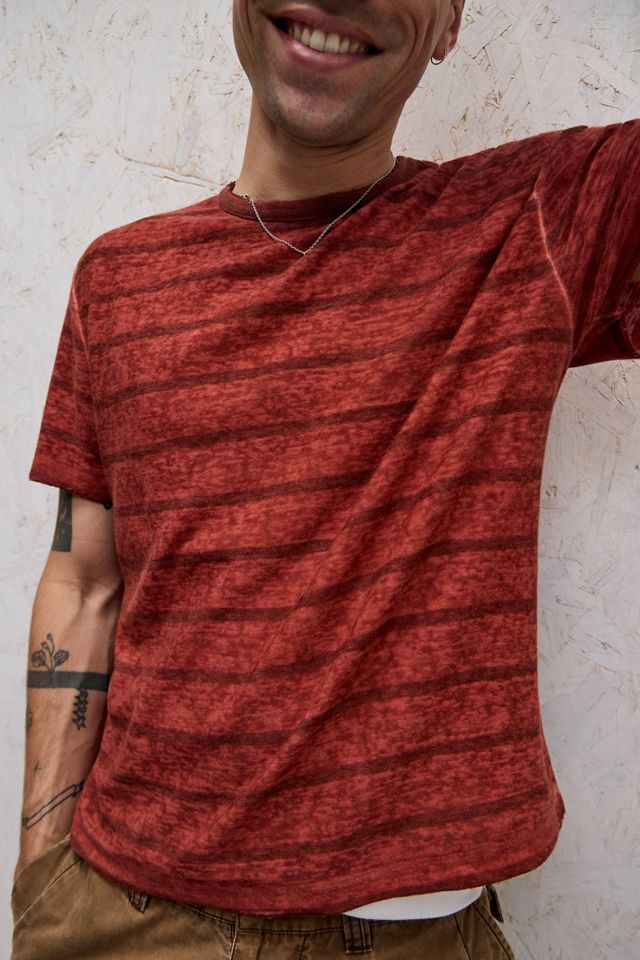 Archivis Burgundy Stripe Short Sleeve T-Shirt #2