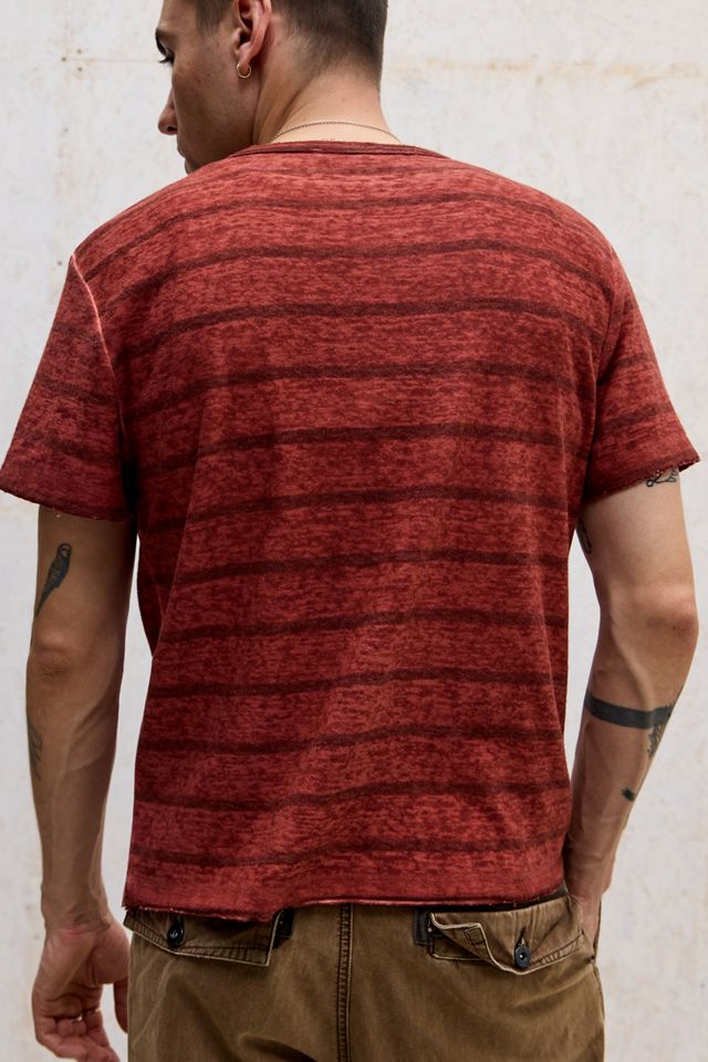 Archivis Burgundy Stripe Short Sleeve T-Shirt #3
