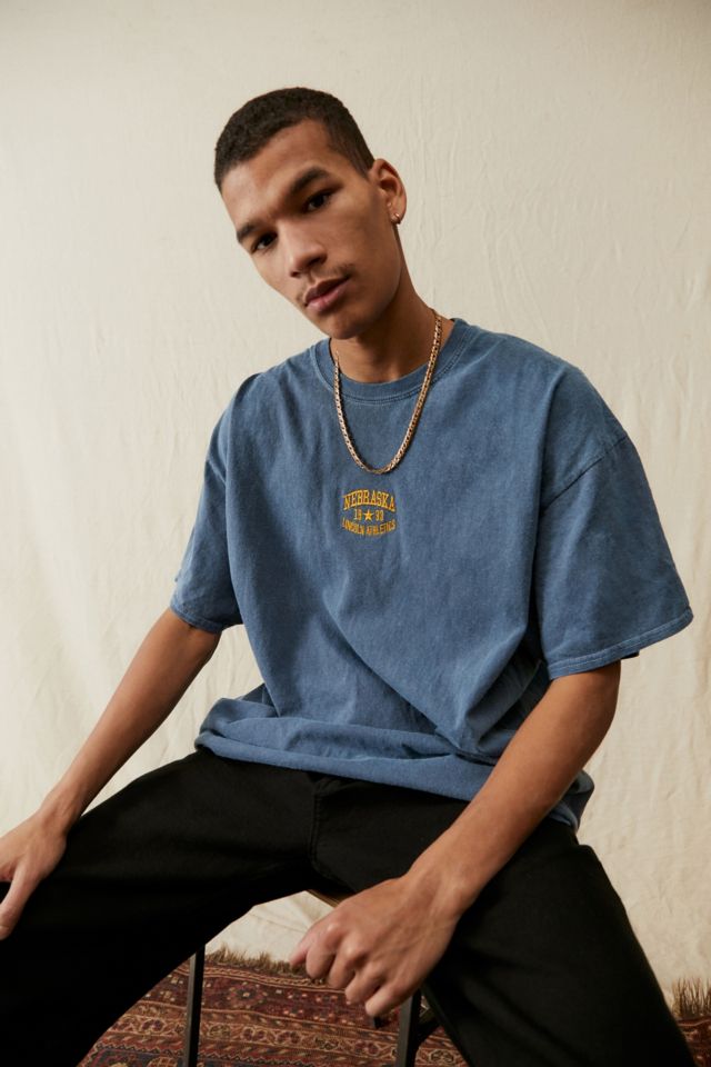 UO Embroidered Nebraska Blue T-Shirt | Urban Outfitters UK