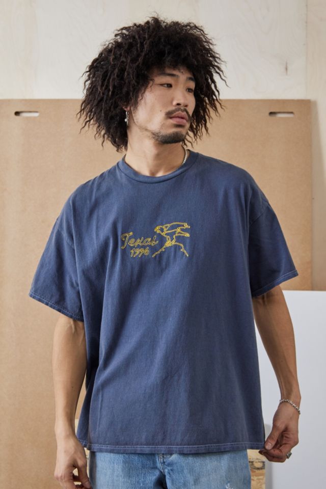 UO Navy Texas Chain Stitch T-Shirt | Urban Outfitters UK