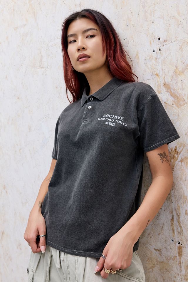 Archivis Washed Black Archive Polo Top | Urban Outfitters UK