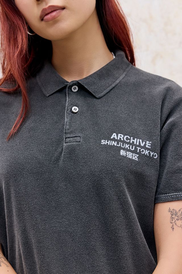 Archivis Washed Black Archive Polo Top | Urban Outfitters UK