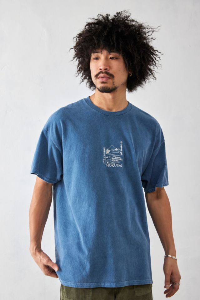 UO Blue Hokusai Mountain Motif T-Shirt | Urban Outfitters UK