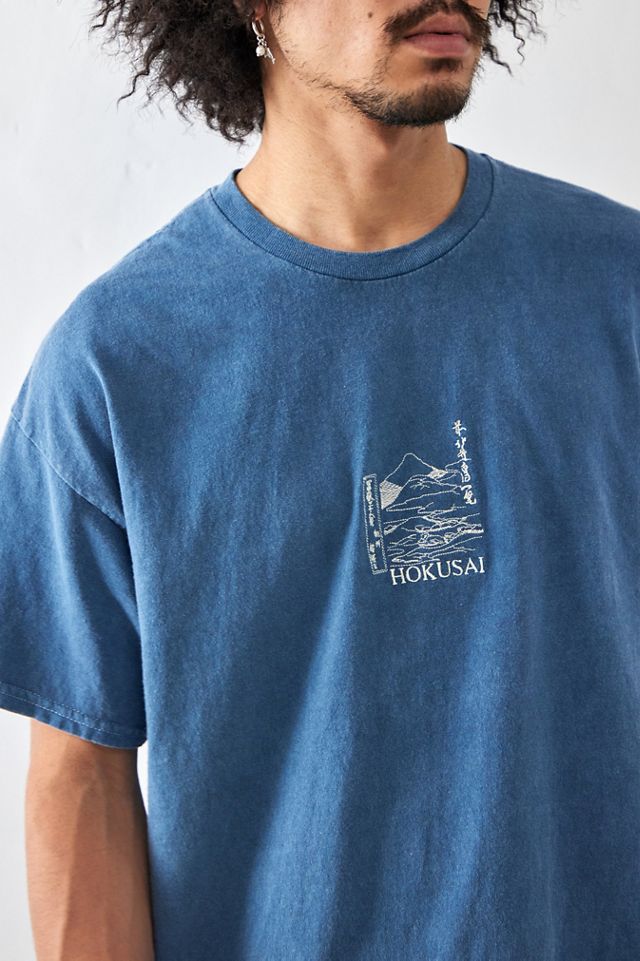UO Blue Hokusai Mountain Motif T-Shirt  #1