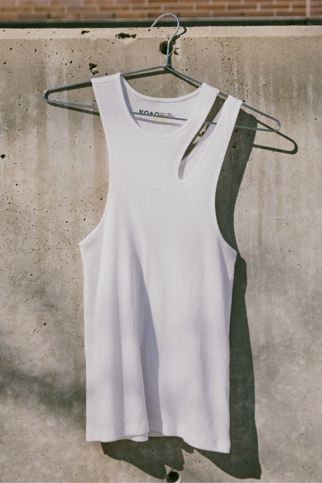 KOTO White Cut-Out Ribbed Tank Top | Urban Outfitters UK