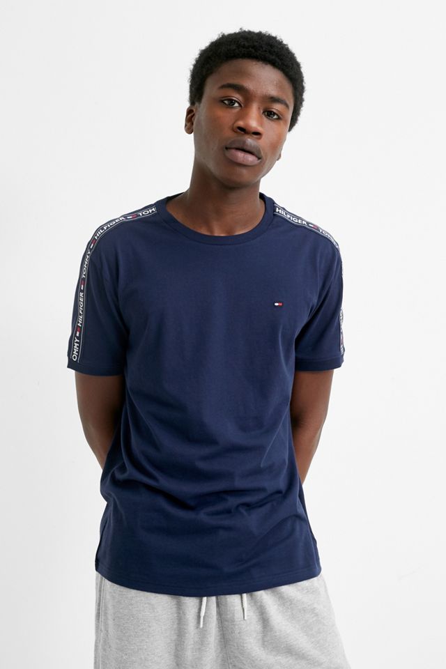 Tommy Hilfiger Logo Taped Navy Lounge T-Shirt | Urban Outfitters UK