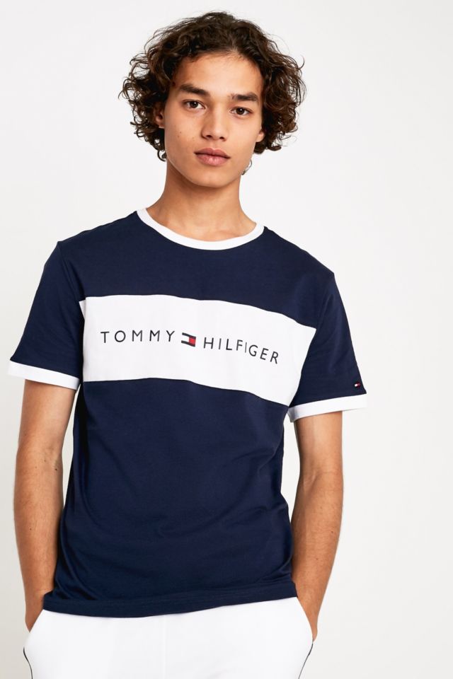 Tommy Hilfiger Flag Logo Navy T-Shirt | Urban Outfitters UK
