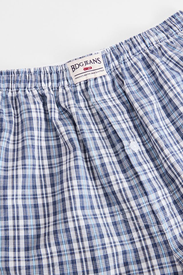 BDG Blue Check Woven Boxer Shorts