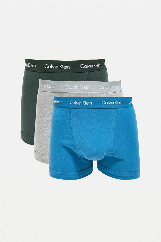 Calvin Klein Green, Grey & Blue Boxer Trunks 3-Pack | Urban Outfitters UK