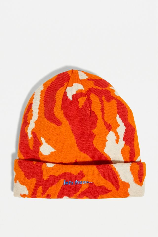 iets frans... Orange Camo Print Flat Knit Beanie #1