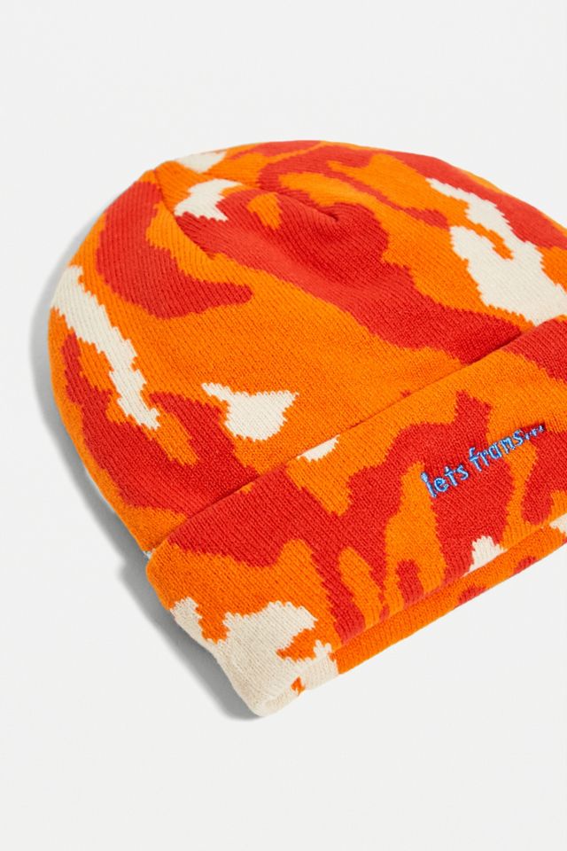 iets frans... Orange Camo Print Flat Knit Beanie #2