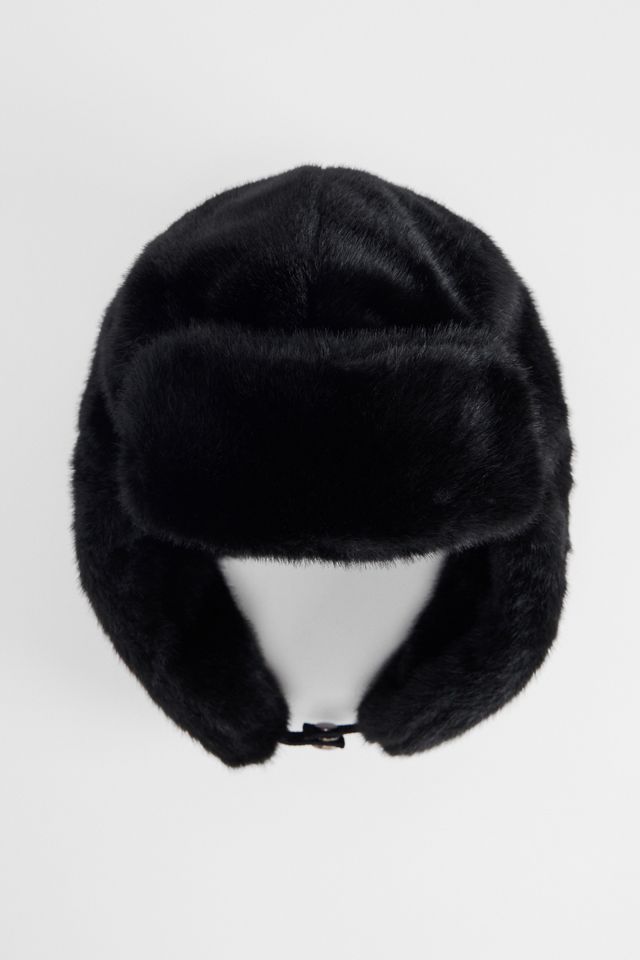 Black Faux Fur Trapper Hat #3