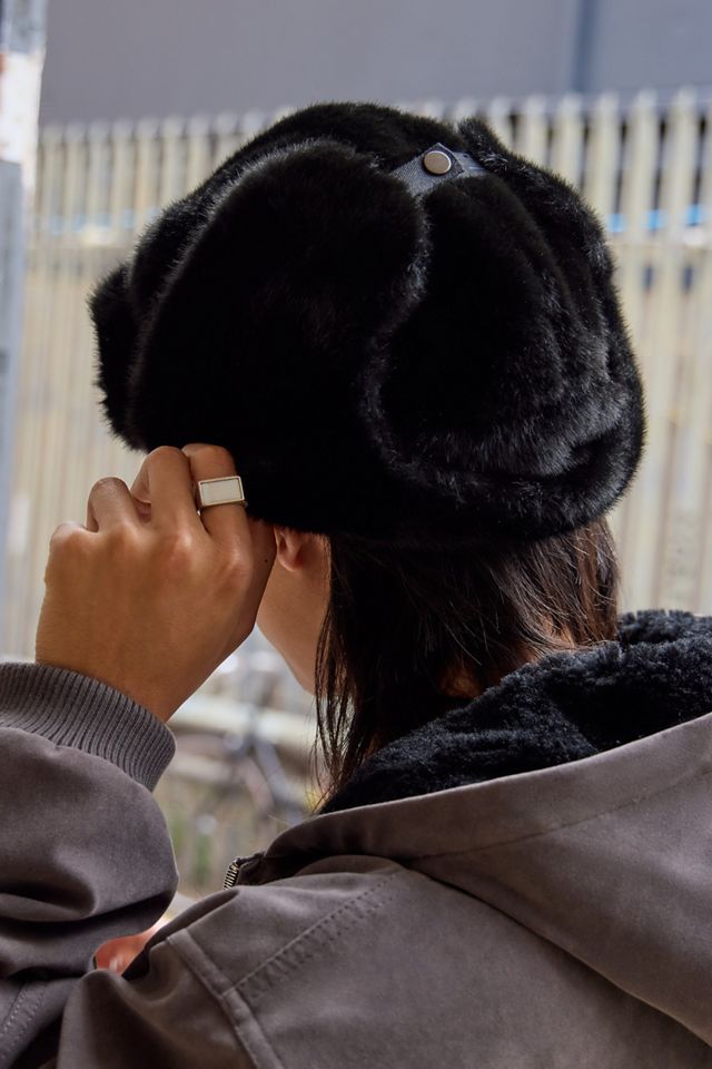 Black Faux Fur Trapper Hat #2