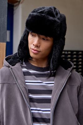 Cappello Trapper in Pelliccia Sintetica Nera