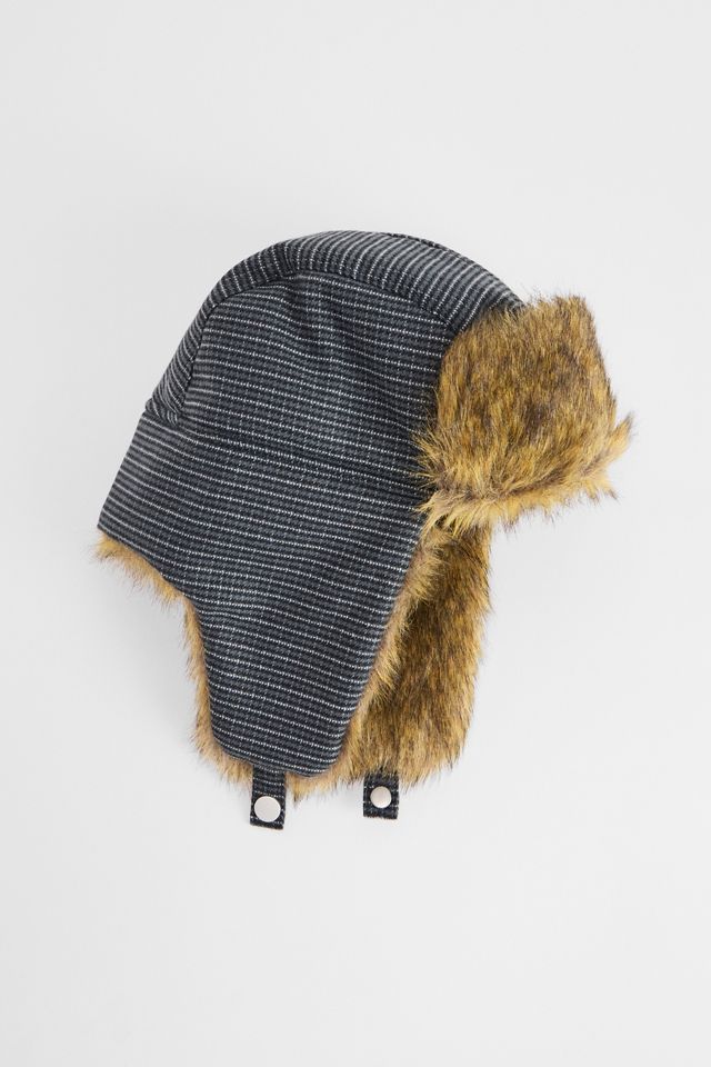 Navy Check Faux Fur Trapper Hat #2