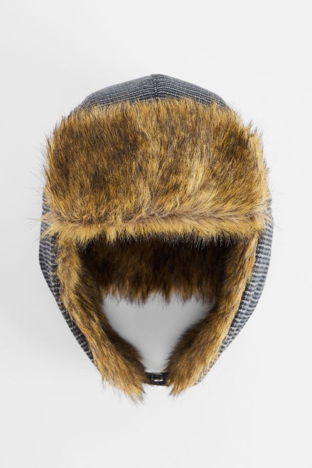 Navy Check Faux Fur Trapper Hat #3