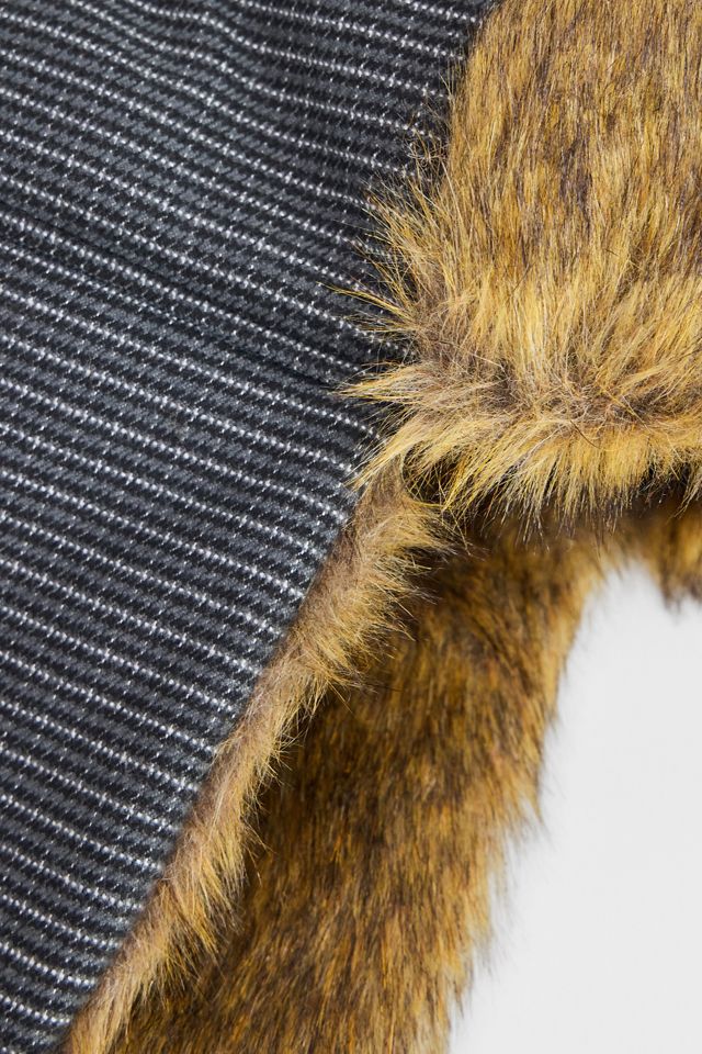 Navy Check Faux Fur Trapper Hat #4