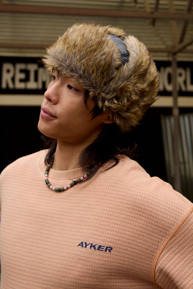 Navy Check Faux Fur Trapper Hat #1