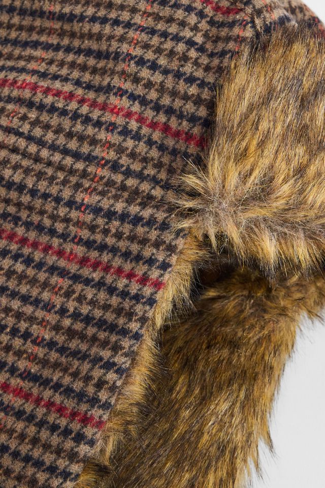 UO Check Brown Faux Fur Trapper Hat #3