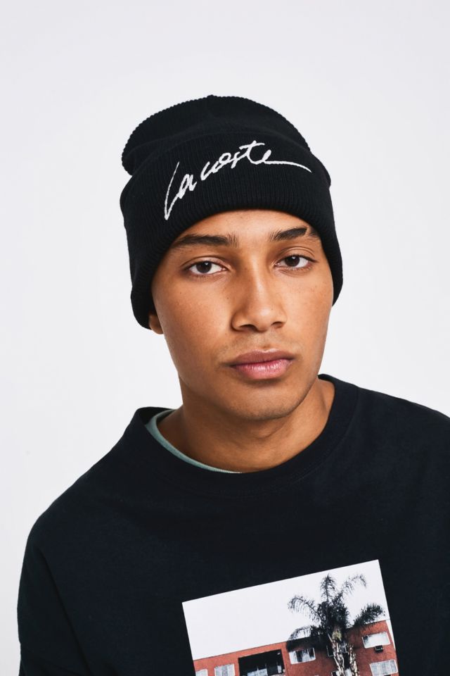 Lacoste LIVE Black Script Beanie Urban Outfitters UK