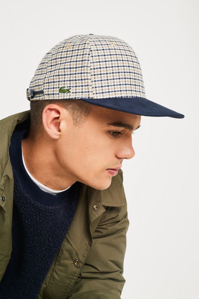 Lacoste Casquette a carreaux bleu marine et beige