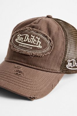Von Dutch UO Exclusive Braune Fischgrätmuster-Truckermütze