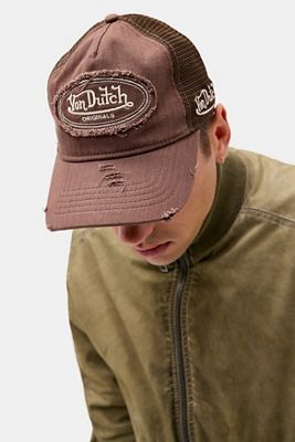 Von Dutch UO Exclusive Brown Herringbone Trucker Cap