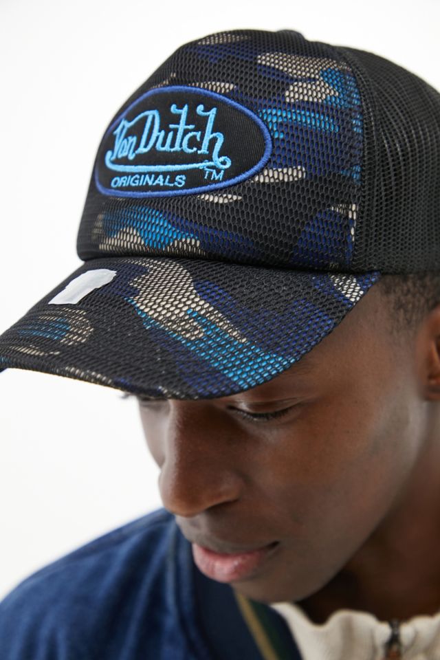 Blue camo trucker store hat