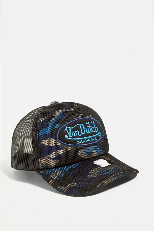 Von Dutch Blue Camo Print Trucker Hat | Urban Outfitters UK display picture 1