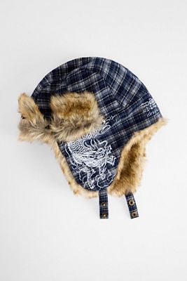 Ed Hardy Cappello Trapper a Quadri Blu Esclusivo UO