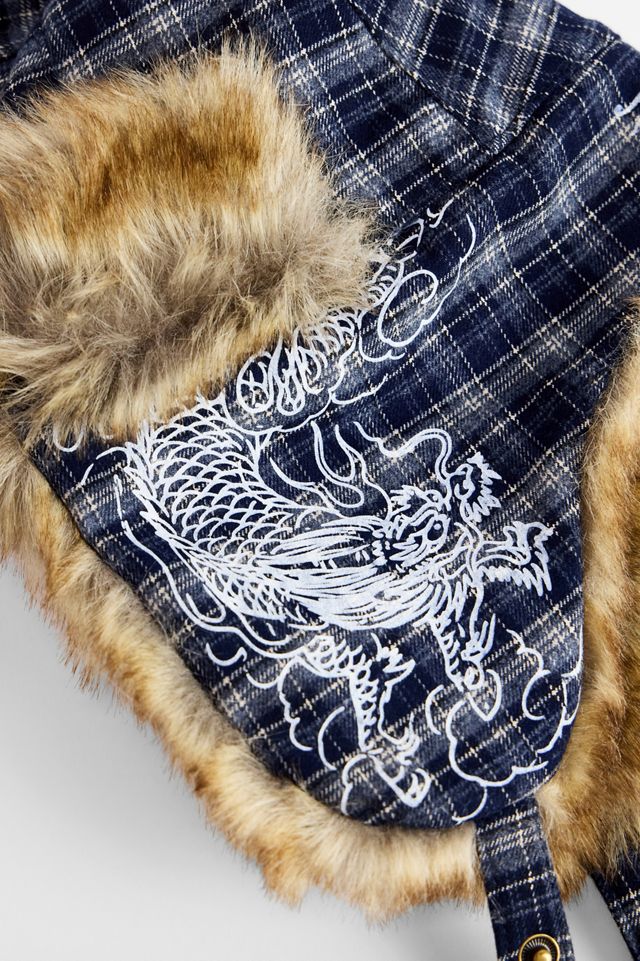 Ed Hardy UO Exklusive Blaue Karierte Trappermütze #2