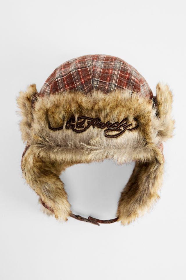 Chapeau trappeur à carreaux orange Ed Hardy exclusif UO #1