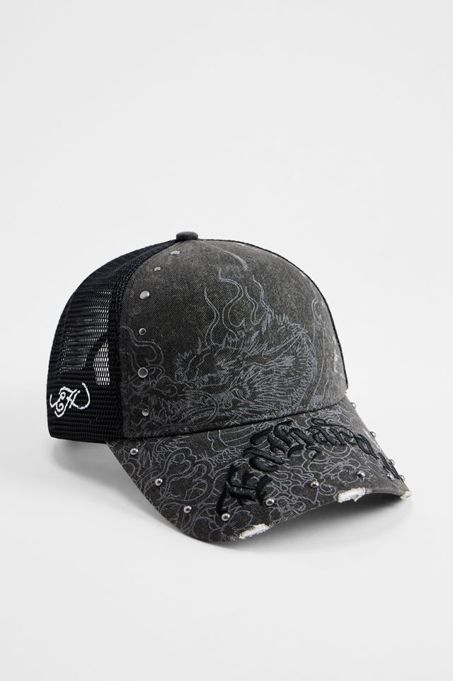 Ed Hardy UO Exclusive Washed Black Trucker Cap #1