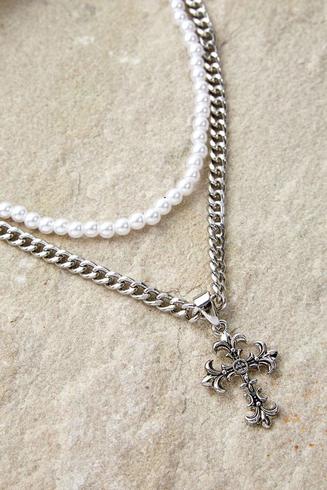 Silence + Noise Cross Pearl Multi-Layered Necklace  #1