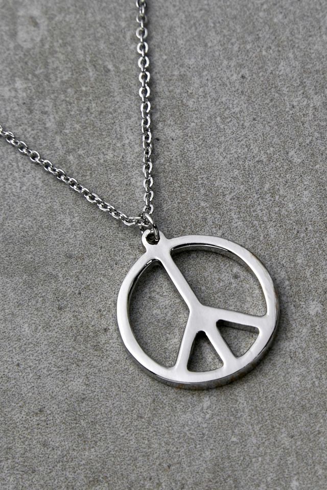Silver-Tone Peace Sign Chain Necklace | Urban Outfitters UK