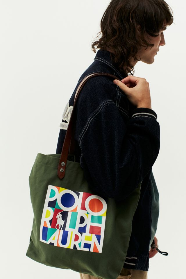 Polo Ralph Lauren Olive Printed Canvas Tote Bag | Urban Outfitters UK