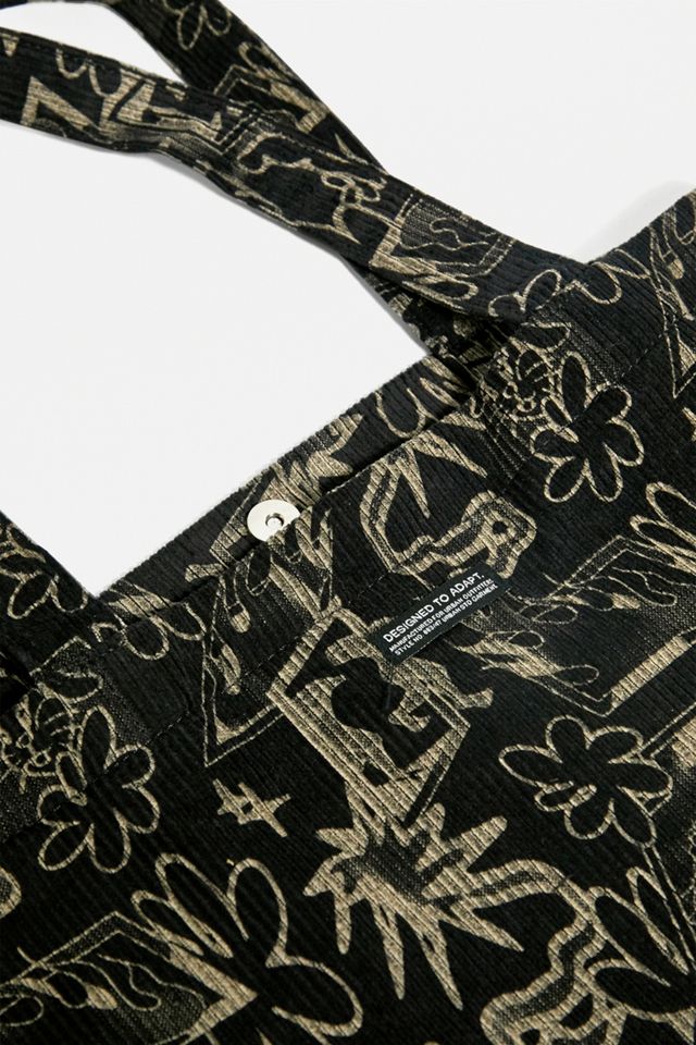 UO Black Doodle Print Corduroy Tote Bag #1