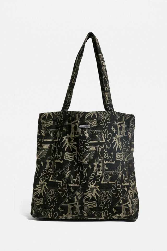 UO Black Doodle Print Corduroy Tote Bag #2