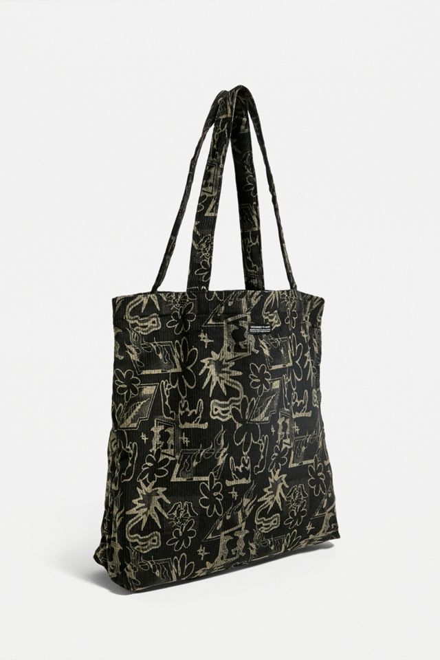 UO Black Doodle Print Corduroy Tote Bag #3