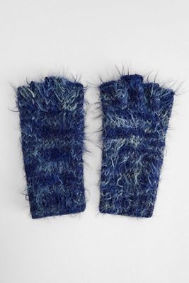 UO Blaue Fingerlose Handschuhe mit Zopfmuster