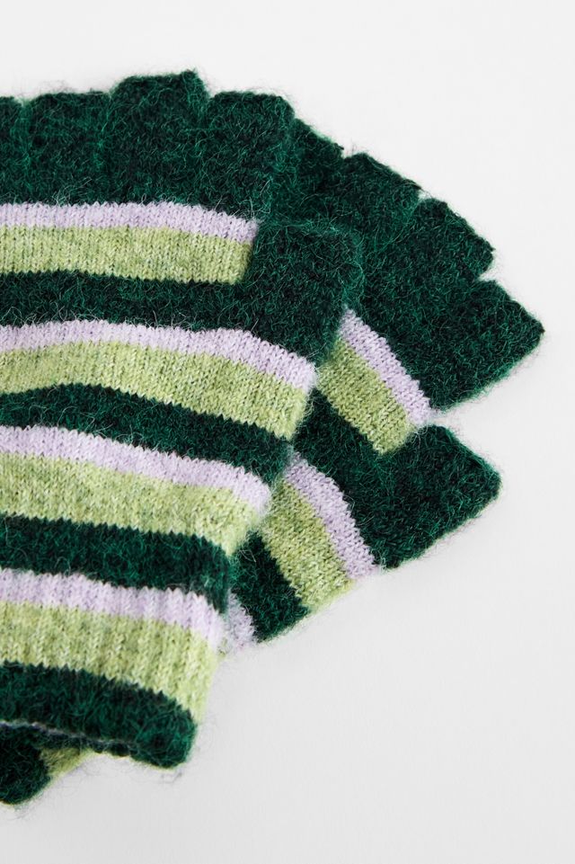 UO Green Stripe Fingerless Gloves #1