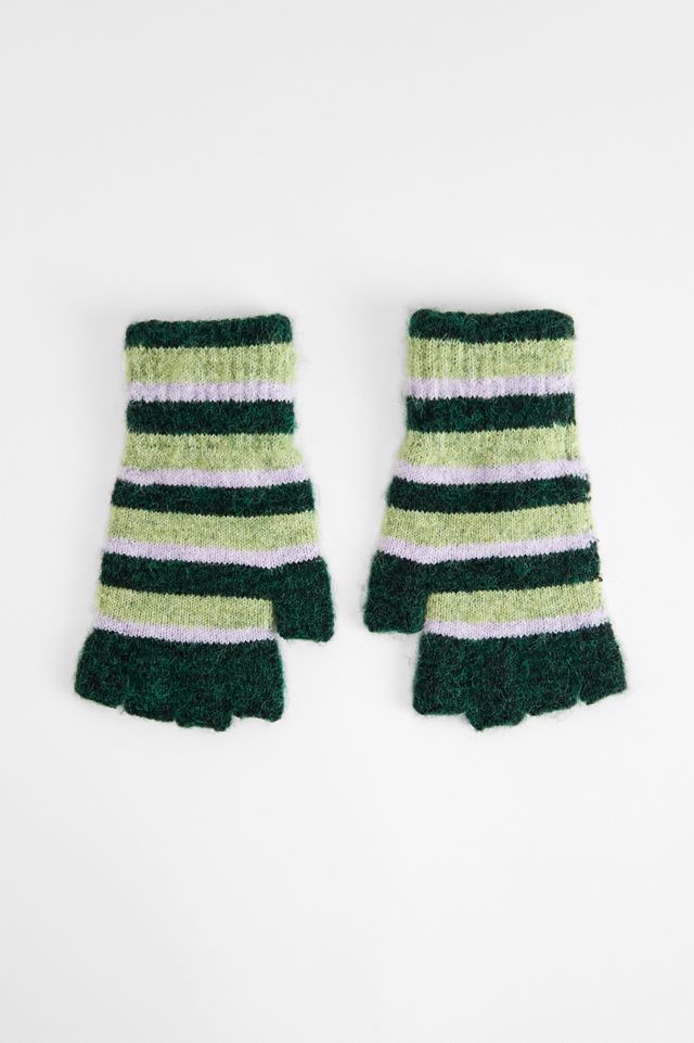 UO Green Stripe Fingerless Gloves #2