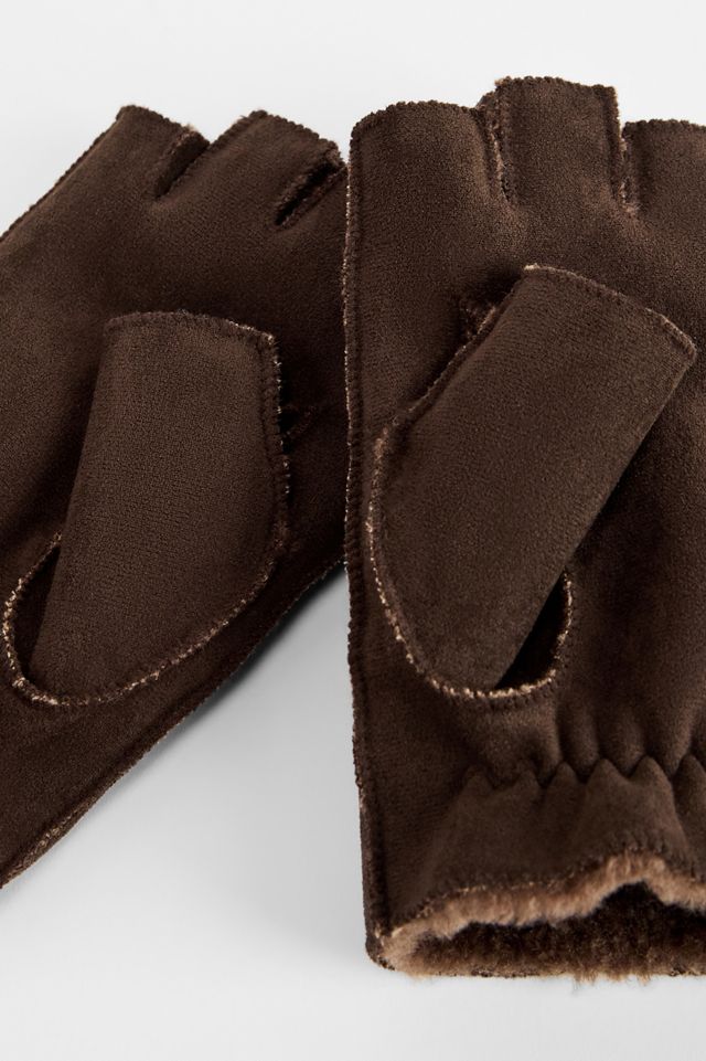 UO Brown Faux Suede Fingerless Gloves #1